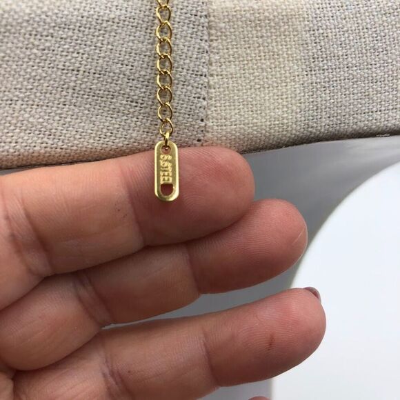 18K Gold Plated Stainless Steel Necklace Roman Numeral Dual Charm Waterproof - Picture 7 of 9